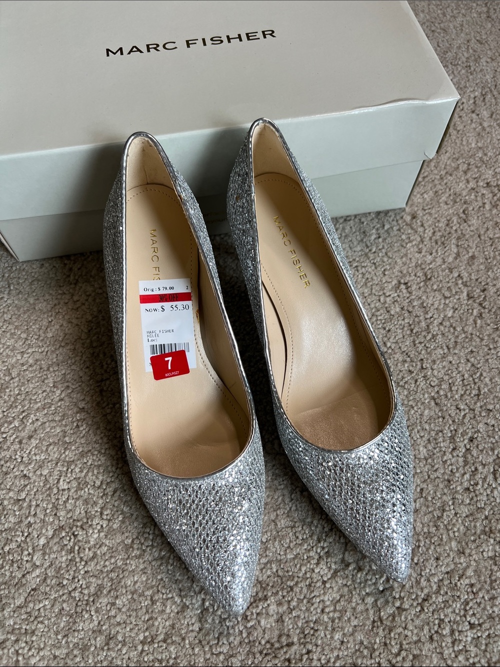 Marc Fisher Silver Glitter Pointed-Toe Pumps size 7